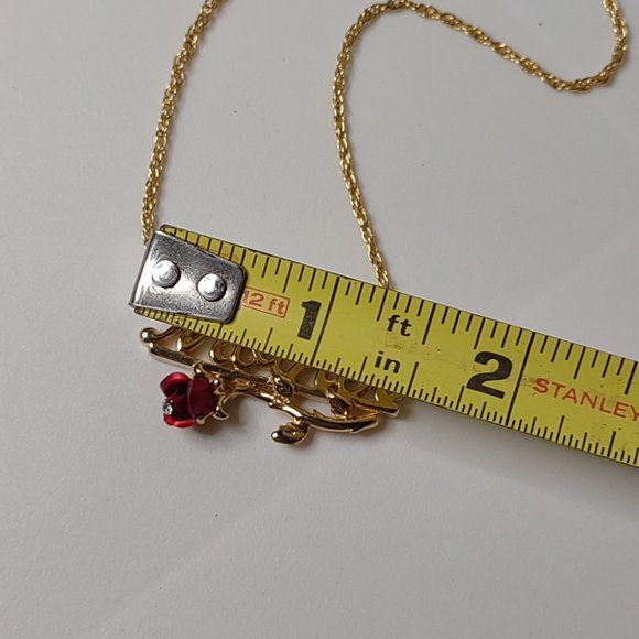 Gold Tone With Red Flower Mother Necklace 18 Inches Long - Picture 9 of 10